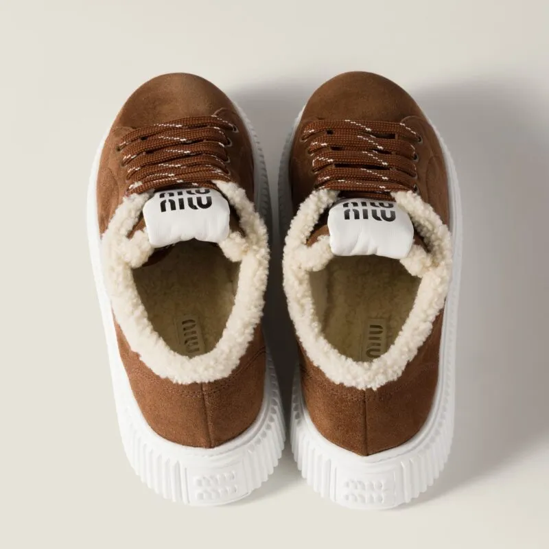Adidasi de iarna Miu Miu Suede & Shearling Brown - imagine 3